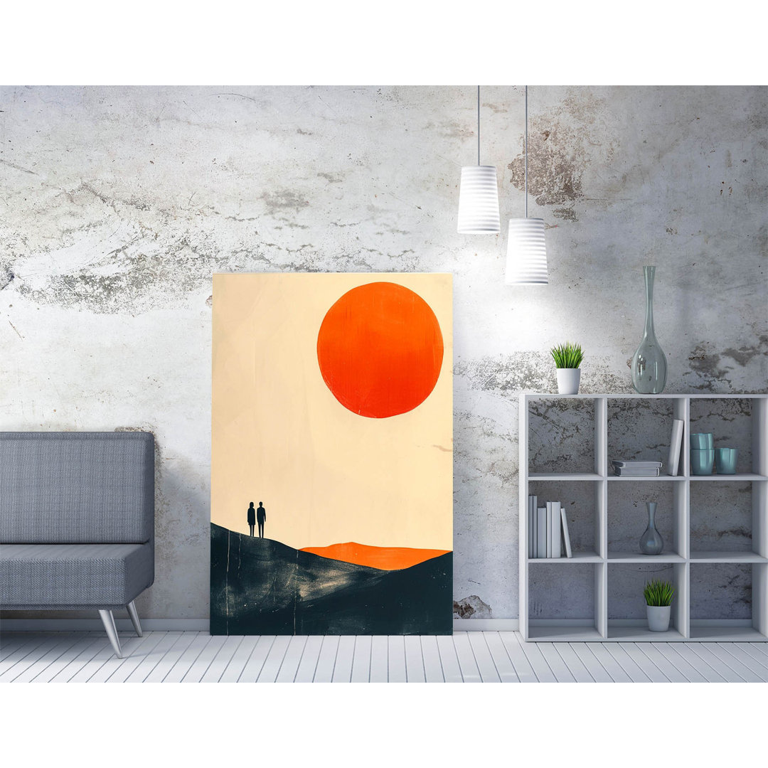 Orange Sun Landscape Silhouette Of Couple Multicoloured Canvas Wall Art Print Picture