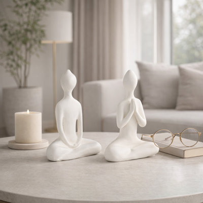 Modern Yoga Figurine Sculpture For Home Decor - Decorative Statue Object For Shelf Styling Or Living Room Decoration - White