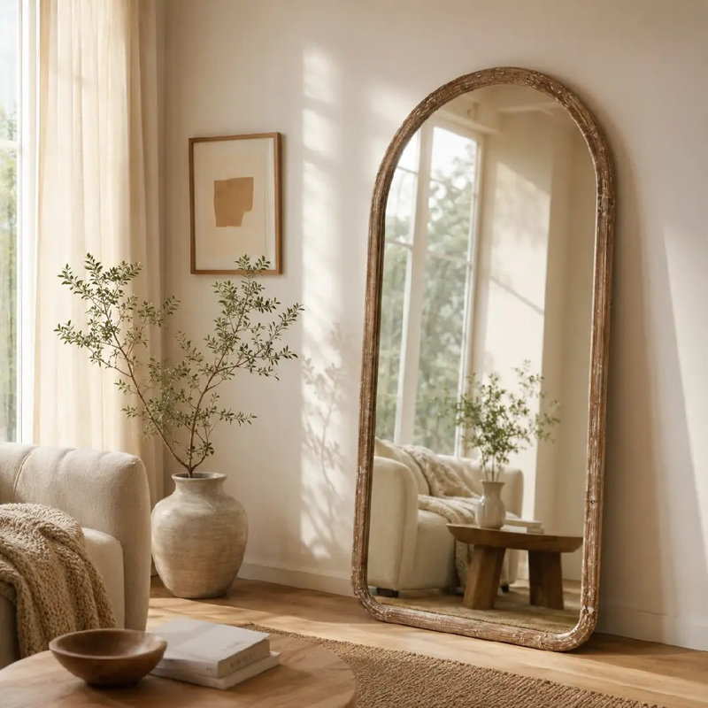 Miroir mural en bois, miroir mural irrégulier à forme libre pour décoration intérieure, 36 po x 72 po