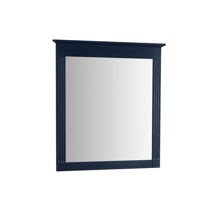 Modern 33'' H Bathroom Rectangular Solid Wood Framed Mirror, 33" x 32", Navy Blue