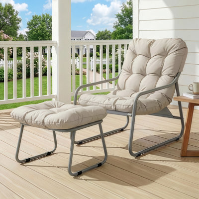 Méridienne d'extérieur avec repose-pieds et coussins pour patio, porche et balcon