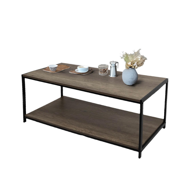 Addallee Coffee Table Rustic Wooden Grey Grain Finish Living Room Storage Shelf 2 Tier