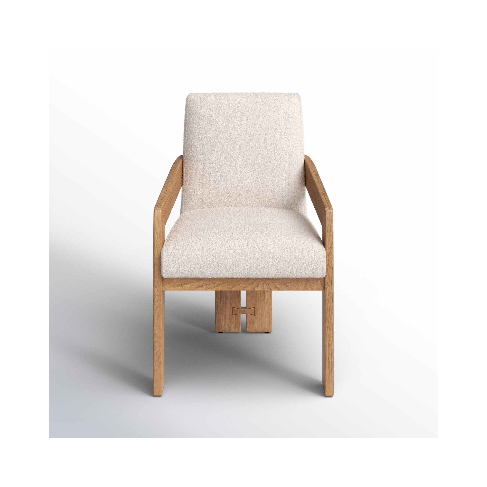 Asmund Solid Wood Upholstered Armchair, Light Brown, Cream