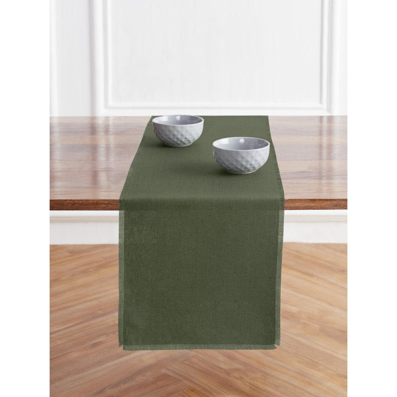 Fringe - 100% Pure Linen Table Runner, Desert Green, 36" x 14" Rectangle