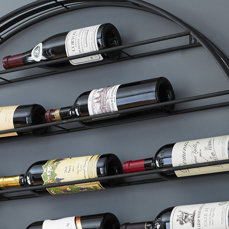 Black Powder-Coated 12-Bottle Wall Mounted Wine Rack