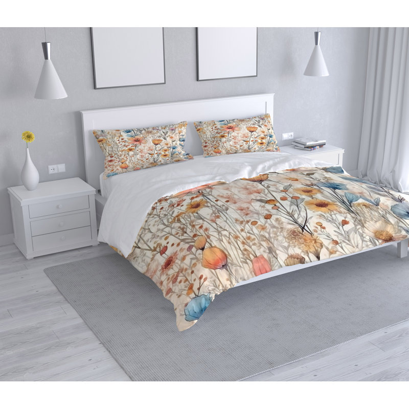 Floral Duvet Cover, King Duvet Cover + 2 King Shams