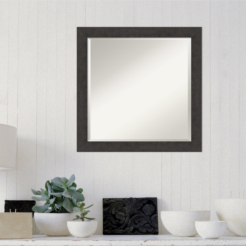 Akhia Narrow Beveled Wall Mirror, 23" x 23", Rustic Plank Espresso
