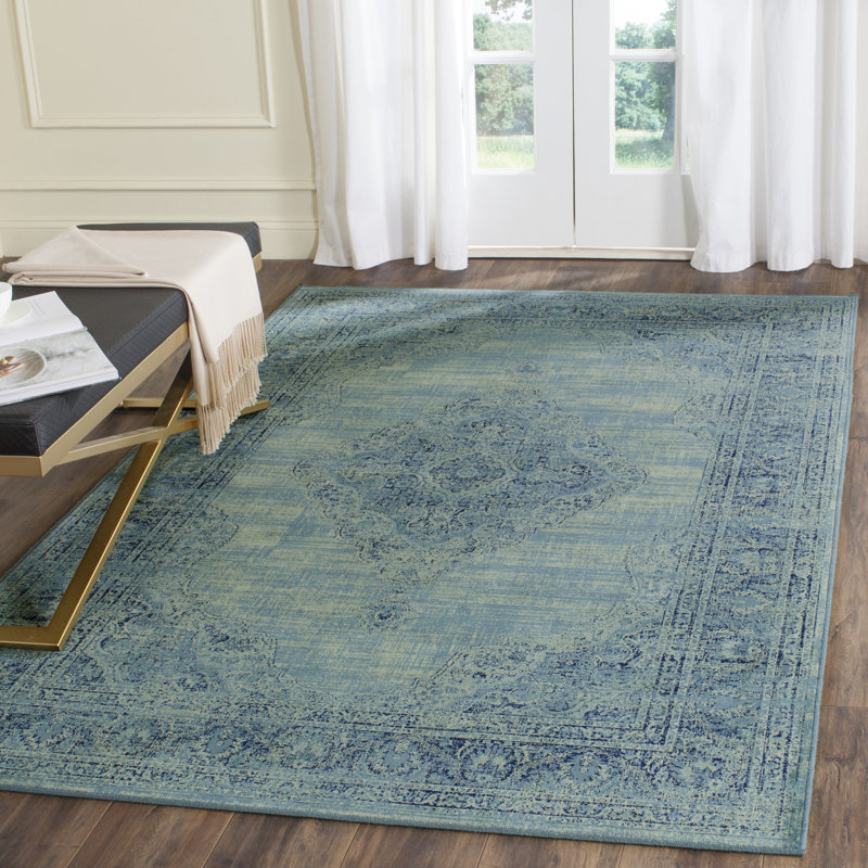 Tapis oriental turquoise / bleu Goodfellow, Rectangle 6 pi 7 po x 9 pi 2 po