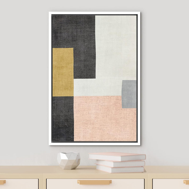 Style Mid-Century, blocs, illustrations géométriques abstraites, minimaliste moderne, Blanc, H 36 po x l 24 po