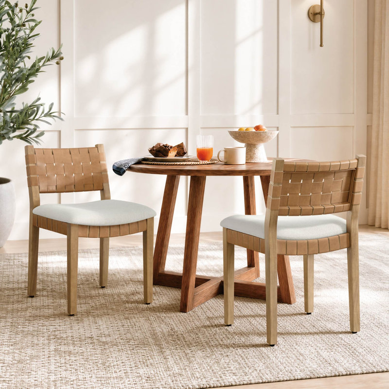 Chaise rembourrée avec dossier en cuir, Noyer