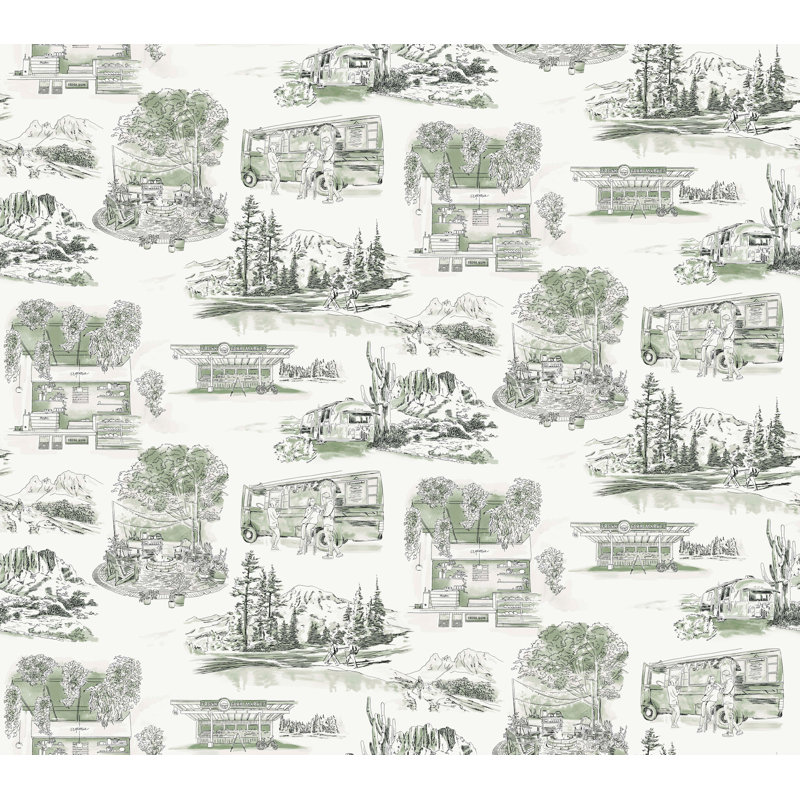 Modern Vista Toile Wallpaper Roll, Evergreen