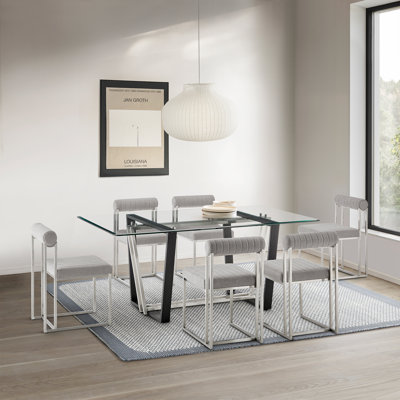 Ensemble de table de salle à manger rectangulaire en verre de 72 pièces avec cadre en métal et chaises rembourrées Mirriah
