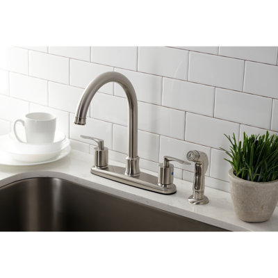 Kingston Brass Serena Two-Handle 4-Hole 8" Centerset Kitchen Faucet with Plastic Side Sprayer