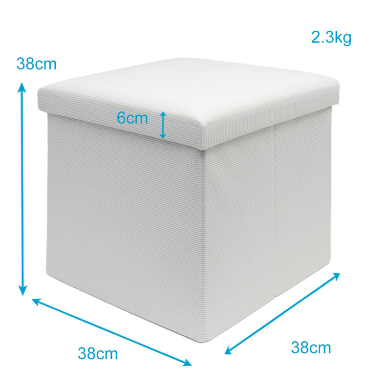 Rowel 38cm Wide Square Footstool Ottoman with Storage, White