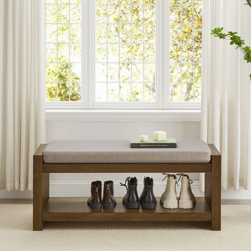 Banc d'appoint de 40 po avec étagère à chaussures inférieure, banc de siège rembourré pour le salon, banc de bout de lit compact moderne avec rangement pour sièges de chambre à coucher, coussin amovible