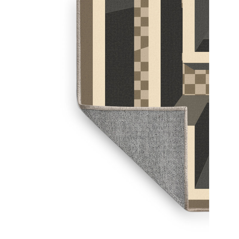 Machine Washable Pantelis Modern Checkered Rug in Brown – Beige Binding, 2x4