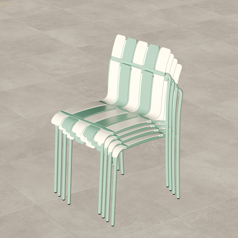Ensemble de 4 chaises à blocs de couleur modernes et rayées - Siège en PP imperméable et pieds en métal robustes, ensemble de salle à manger intérieur / extérieur pour terrasse, balcon, café