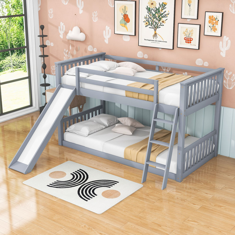 Ginelle Twin Over Twin Wood Bunk Bed with Convertible Slide and Ladder by Harriet Bee, Gray
