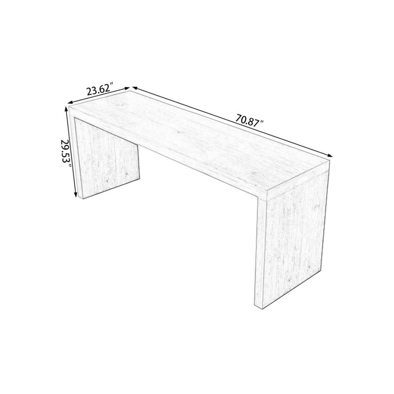 Bureau d'écriture Burlywood, H 29,53 po x l 70,87 po x P 23,62 po