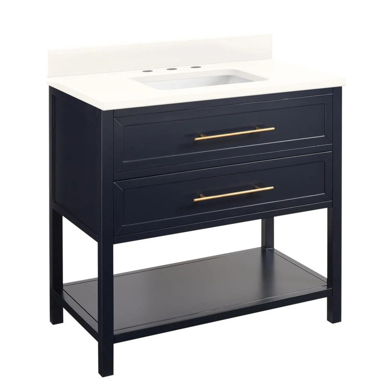 36" Robertson Single Bathroom Vanity Set with Rectangle Undermount Sink, White, Arctic White Quartz, 8" Widespread