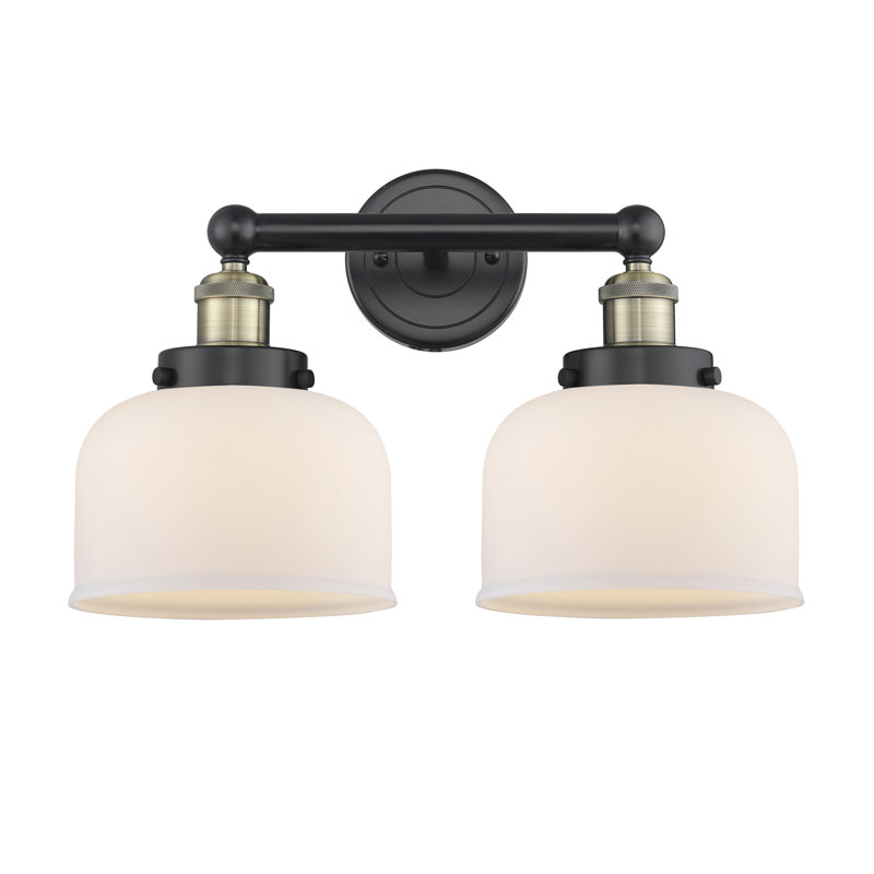 Éclairage pour meuble-lavabo à 2 lumières à intensité variable Arlester, Blanc mat, Laiton antique noir