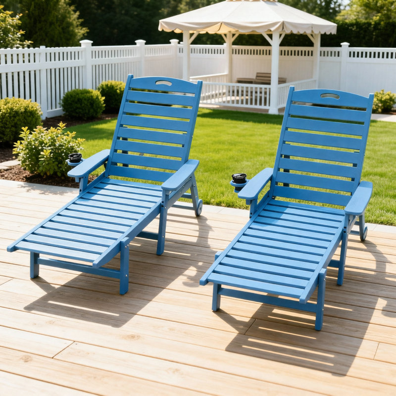 HDPE Chaise Lounge Chair Outdoor, Pool Lounge Chairs with 4-Position Adjustable Backrest, Supports Up to 360 LBS for Patio Poolside Deck Beach Backyard (blue)