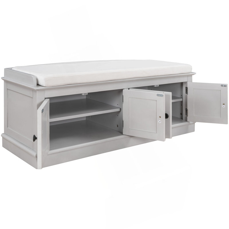 Banc de rangement avec 4 portes et tablettes réglables, banc à chaussures avec coussin amovible pour le salon, vestibule
