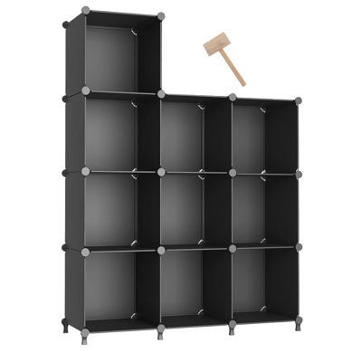 Organisateur de rangement cubique, étagère à cubes de rangement, organisateurs et rangement de garde-robe cubique, étagère à chaussures, étagère à vêtements en plastique empilable avec marteau en bois pour la chambre à coucher, maison
