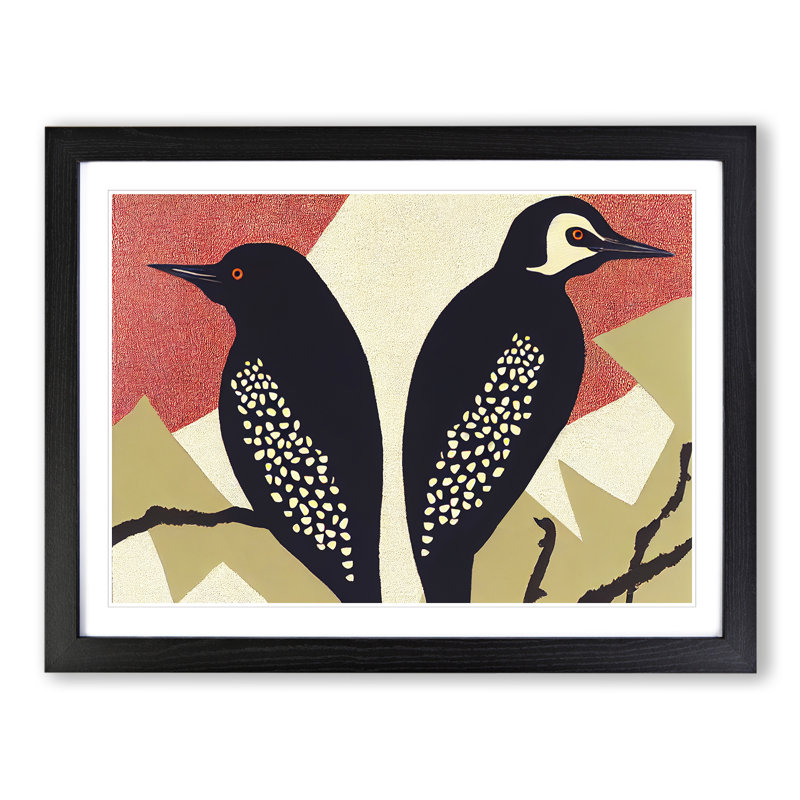 Woodpecker Bird Abstract - Single Picture Frame Painting, Black, 46cm H x 64cm W x 2cm D
