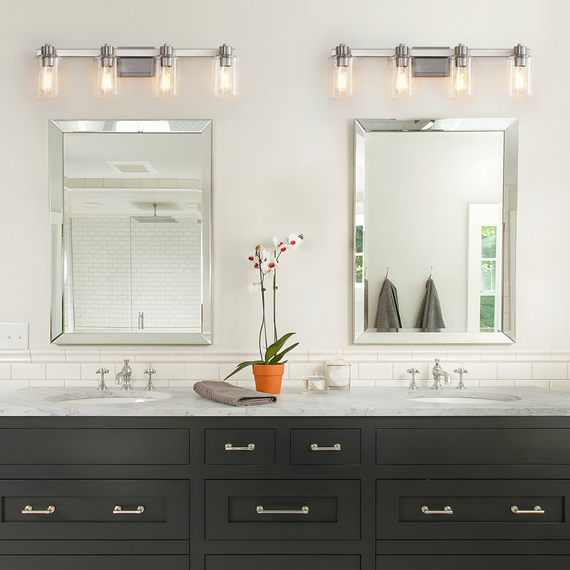 31'' 4-Light Nickel Bathroom Vanity Light with Glass Shade, 4 Lights, Brushed Nickel
