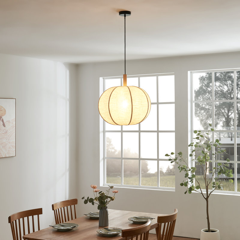 Wynogene Haddington Pumpkin-Shaped Pendant Light 1-Light Hanging Fixture for Kitchen, Dining Room, Entryway