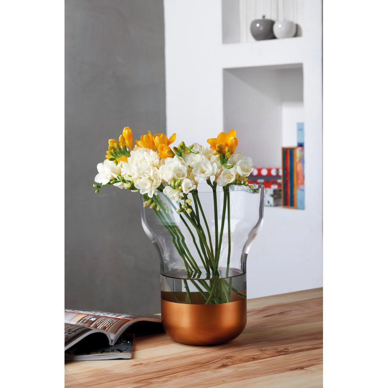 Vase de table en cristal sans plomb contour, Base de cuivre, H 10 po x l 7,8 po x P 7,8 po