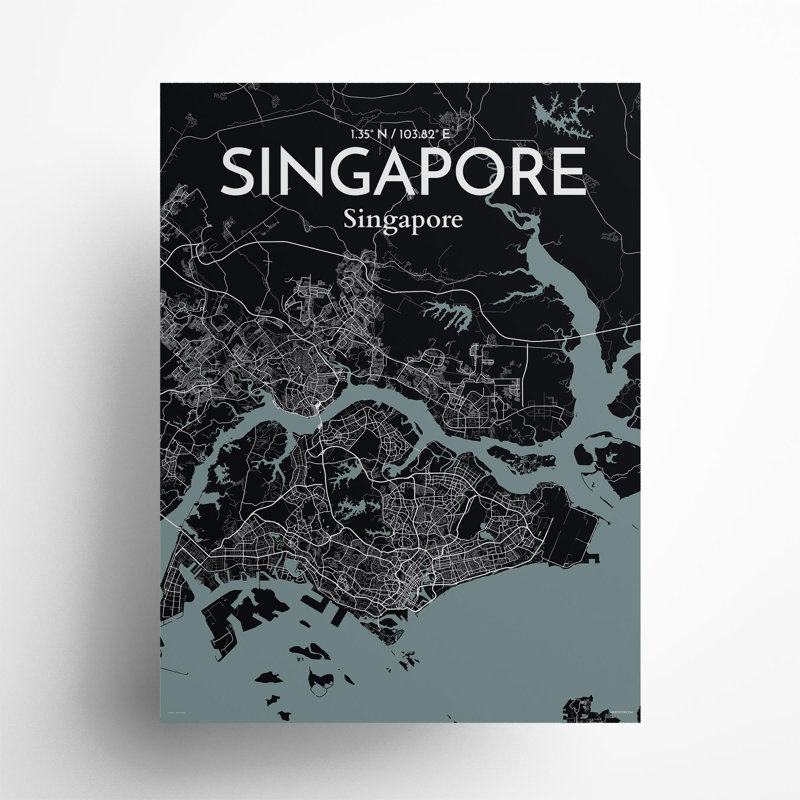 Singapore City Map in Midnight 1 Piece Wall Art, 24cm H x 18cm W x 0.05cm D