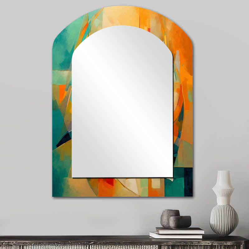 «Abstracting The Cubist Form IV» - Miroir décoratif à arche abstraite sur métal, 34 po x 25 po