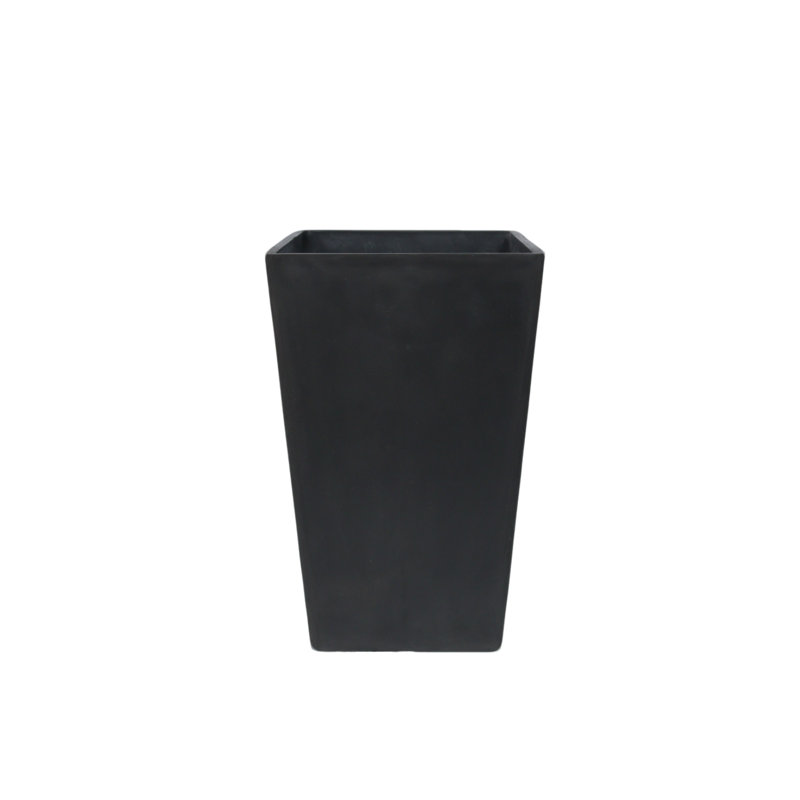 Haylie Square Tapered Garden Planter, Frostproof Concrete Effect, Indoor and Outdoor Plant Pot with Drainage Hole, Black