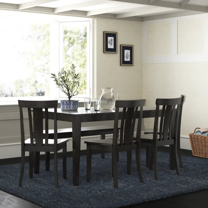 Alexa-Mae 6-Person Solid Wood Four-Leg Dining Set, Antique Black