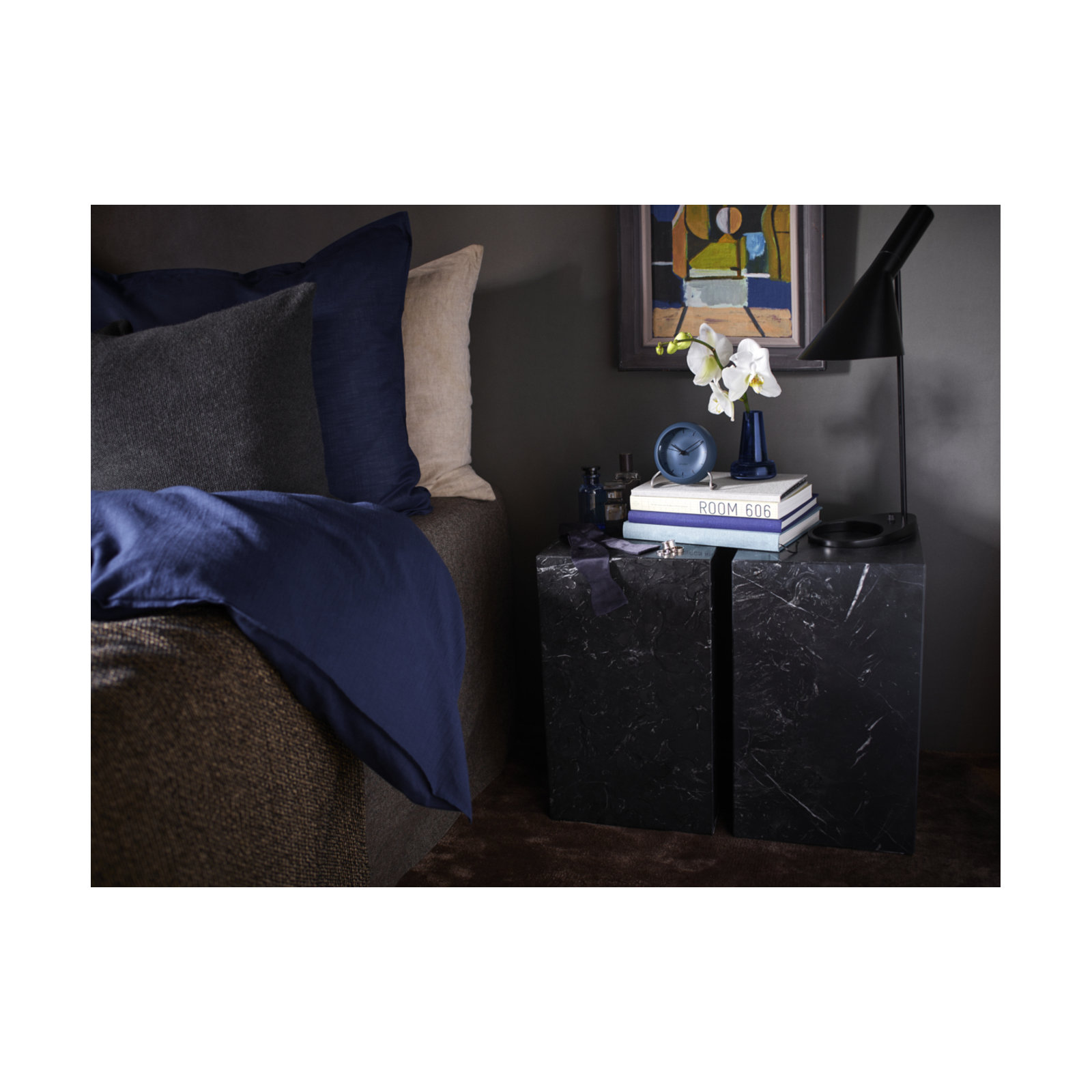 City Hall Analog Electric Alarm Tabletop Clock, Stone Blue/Silver