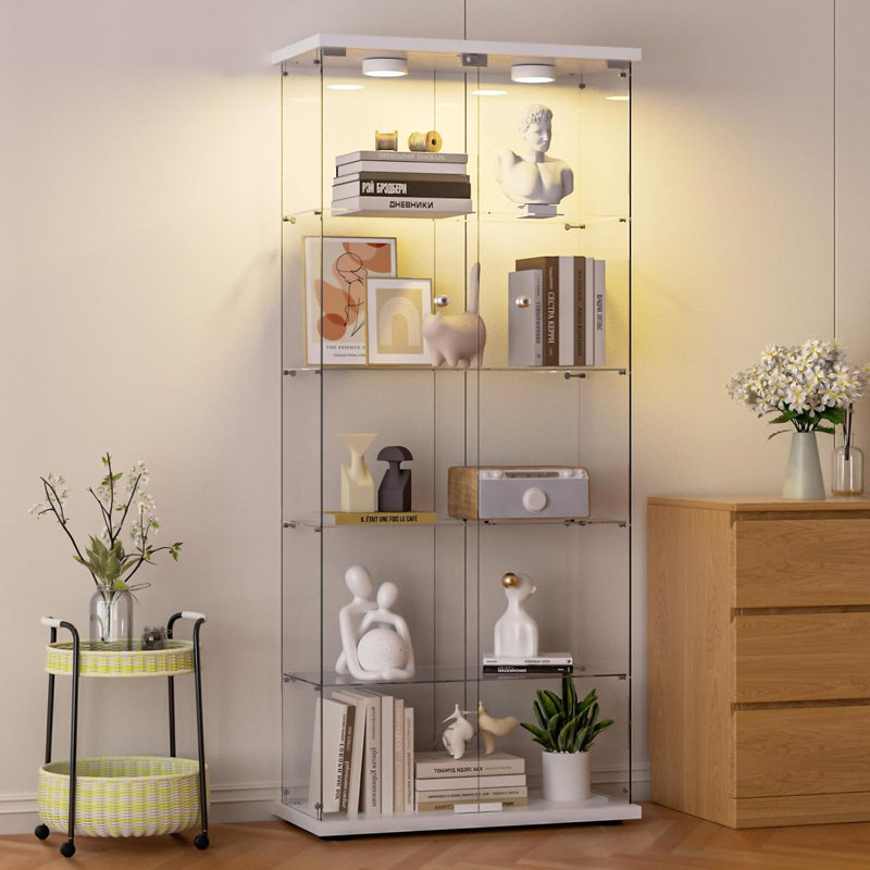 Bibliothèque avec tablette, vitrine avec lumières DEL 12 couleurs et télécommande pour chambre à coucher, salon