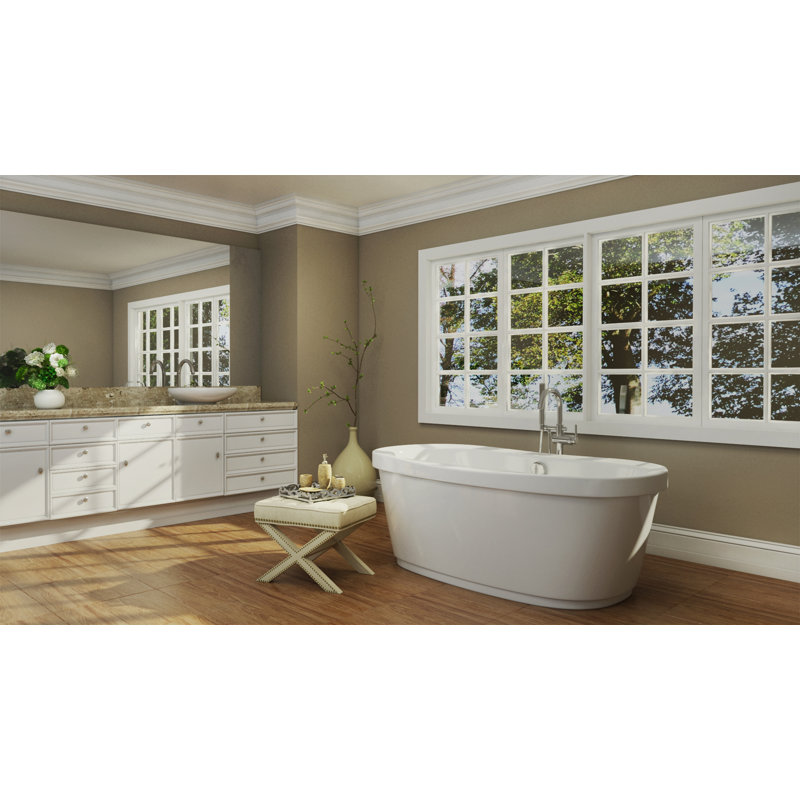 Inizio™ 65.5" x 35.625" Freestanding Whirlpool Bathtub, White/Chrome