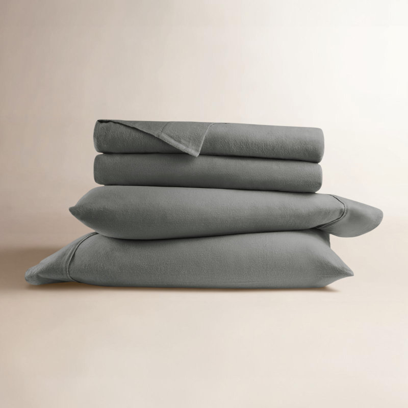 Rience Cozy Cotton Flannel Sheet Set - Solid, California King, Gray