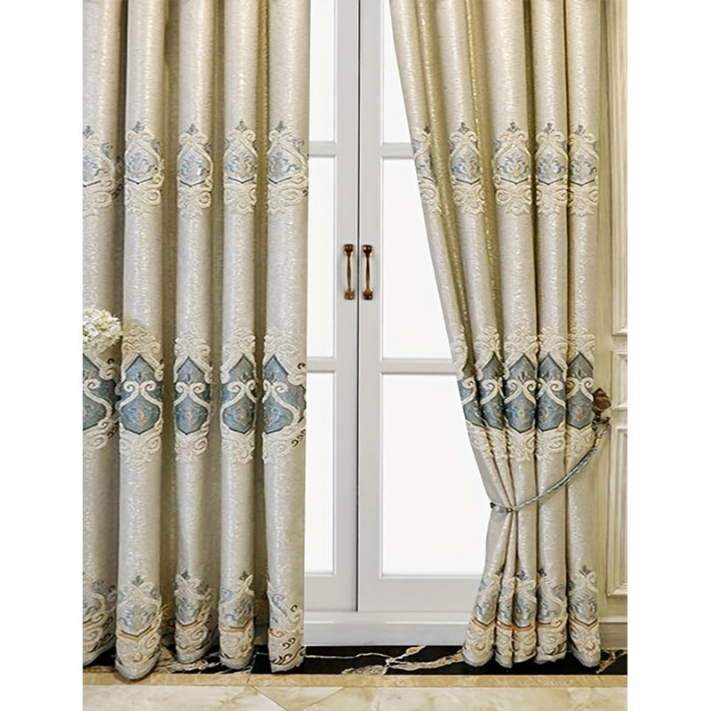 2 pièces Rideau de broderie haut de gamme gris clair gris clair pour chambre à coucher avec fenêtre au sol 