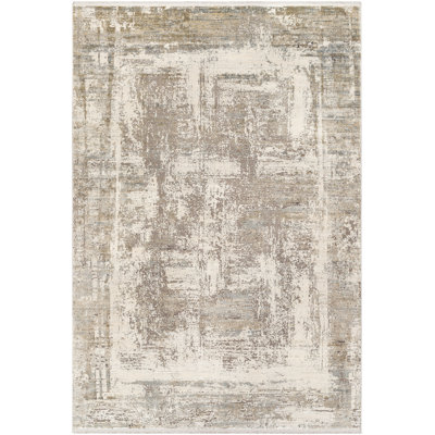 Tapis gris / beige à motif abstrait tissé à la machine Hilma