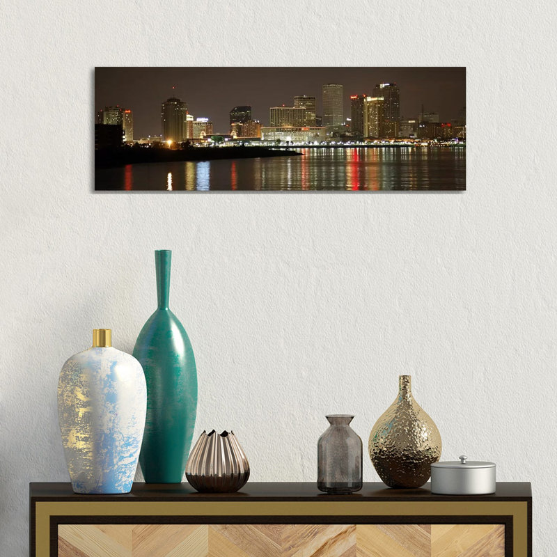 Nola Panoramic Skyline Cityscape (Night) by Unknown Artist - Wrapped Canvas Panoramic Print
