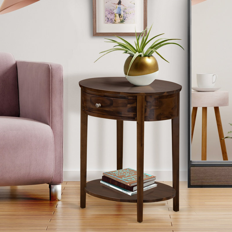 Wooden Nightstand with 1 Wooden Drawer, Stable and Sturdy Constructed - Antique Walnut Finish, Antique Walnut