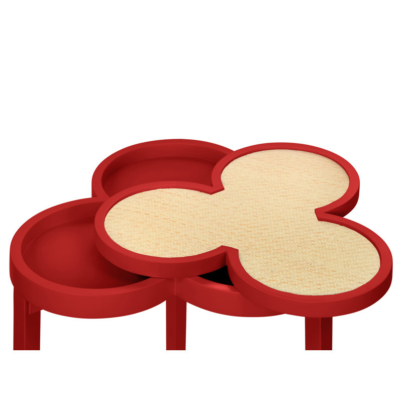 Clover Cigar Table With Reversible Lacquer And Natural Grasscloth Top In Matte Green Lacquer, Matte Red