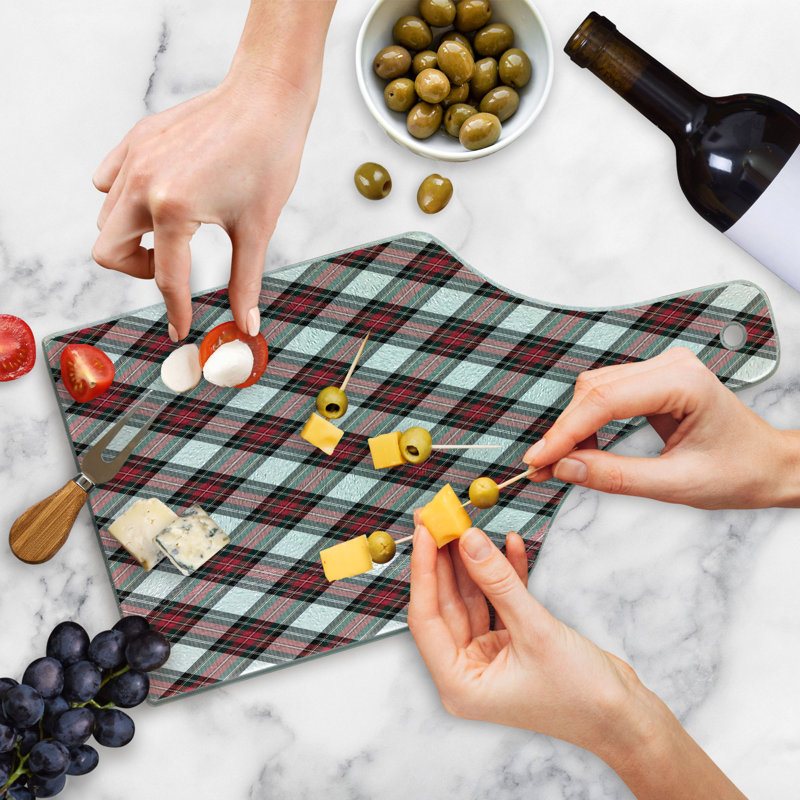 Multicolor Tartan Tempered Glass Rectangular Cutting Board
