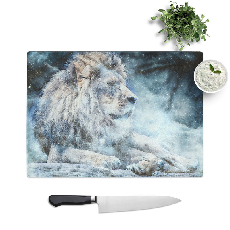 Tempered Glass Beautiful Lion Chopping Board, 20 cm x 28.5 cm