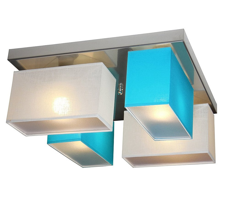 Partridge Fabric Semi Flush Mount, White/Turquoise