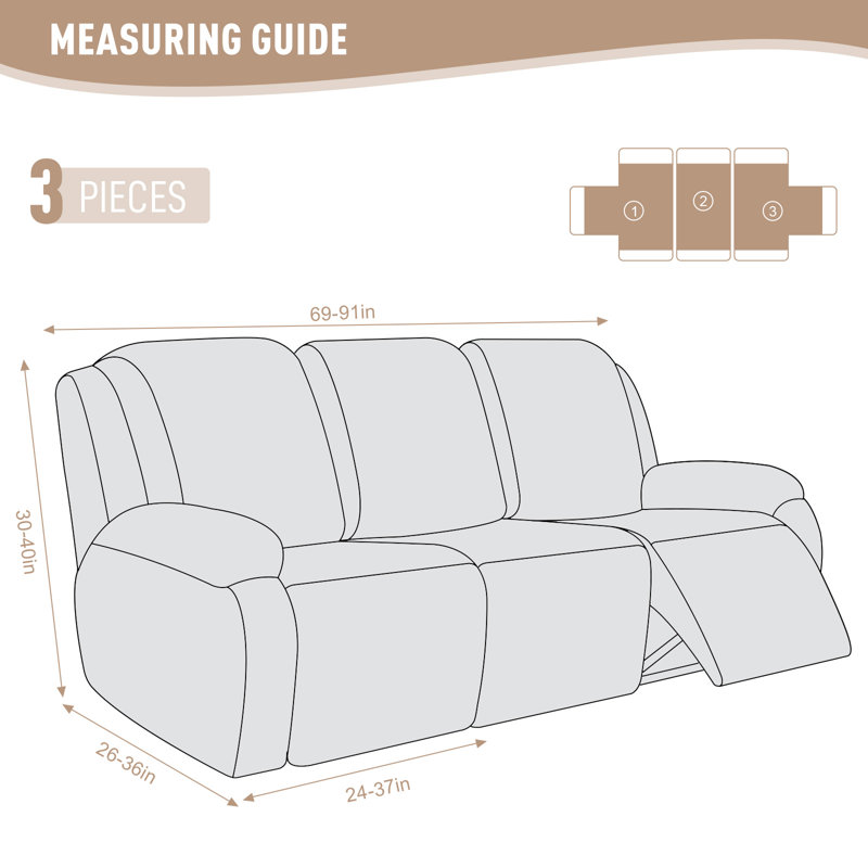 Housse de fauteuil inclinable avec poches 1-2-3, Beige chaud
