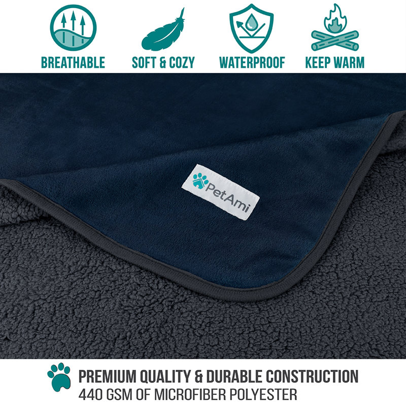 Medium Blue and Charcoal Waterproof Reversible Pet Blanket